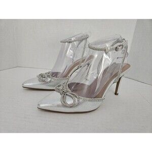 BCBGeneration Annese Silver And Rhinestone Heels Ankle Straps Size 7.5